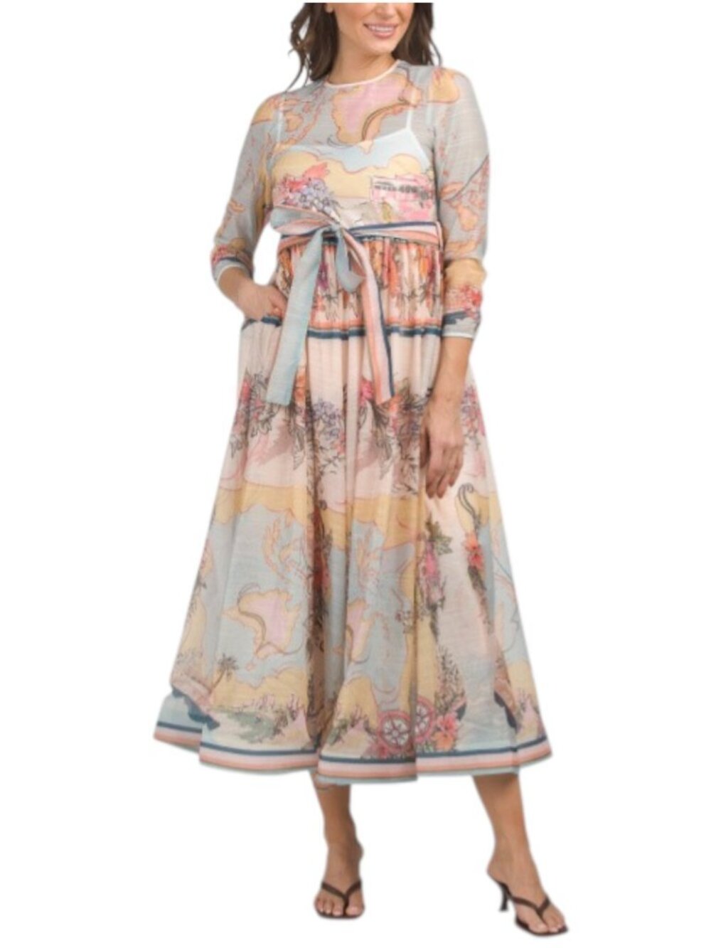 NANCY YANG Tie Waist Maxi Dress